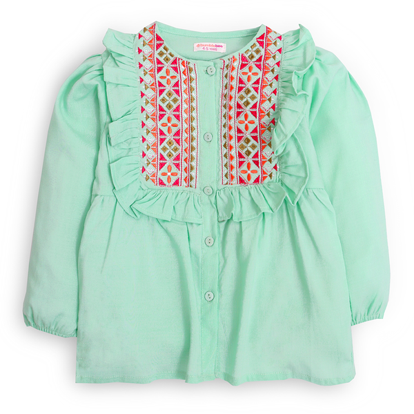 Green Embroidered Fusion Top