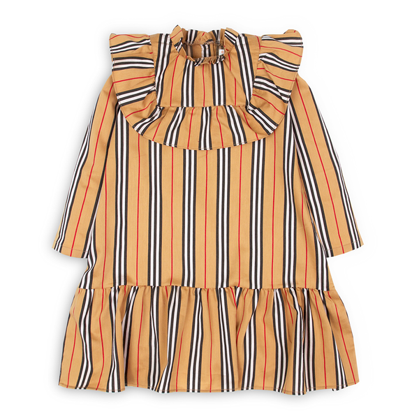 Brown Frill Striped Dress