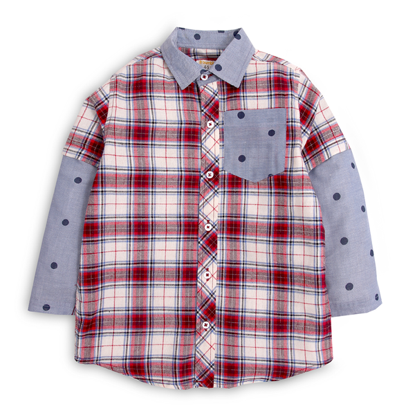 Red Check Twin Sleeves Shirt
