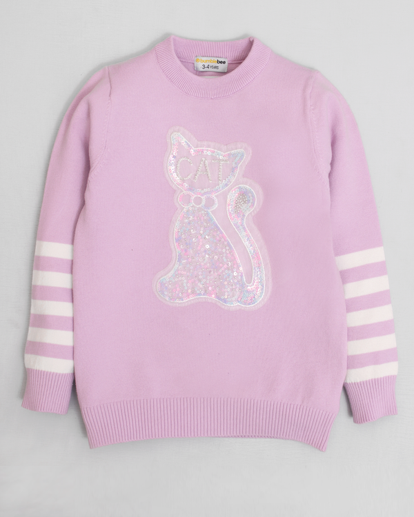 Cat Sequin Pink Sweater