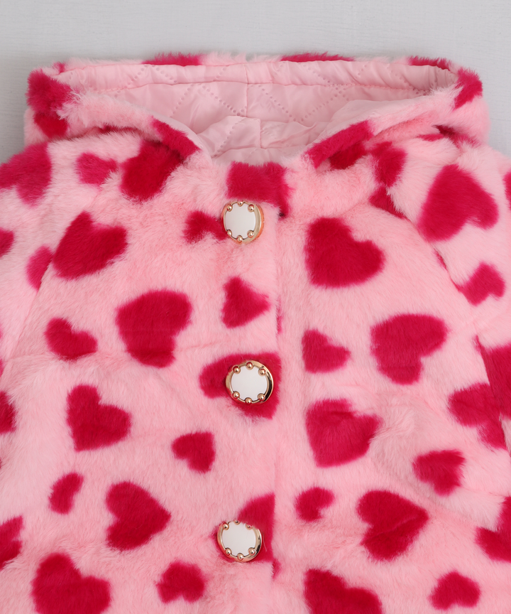 PinkPrinted Hooded Fur Ponchu
