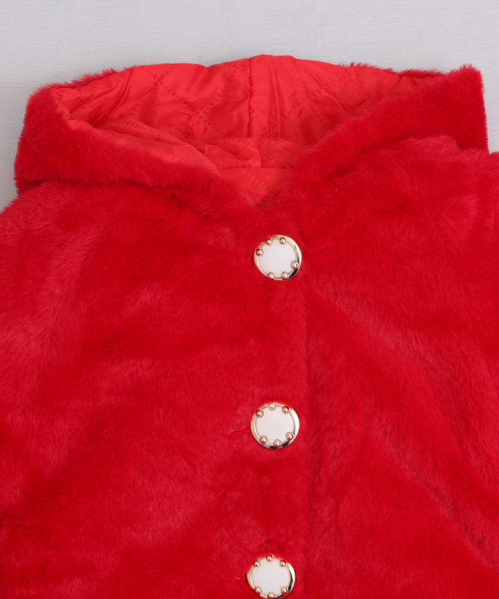 Red Hooded Fur Ponchu