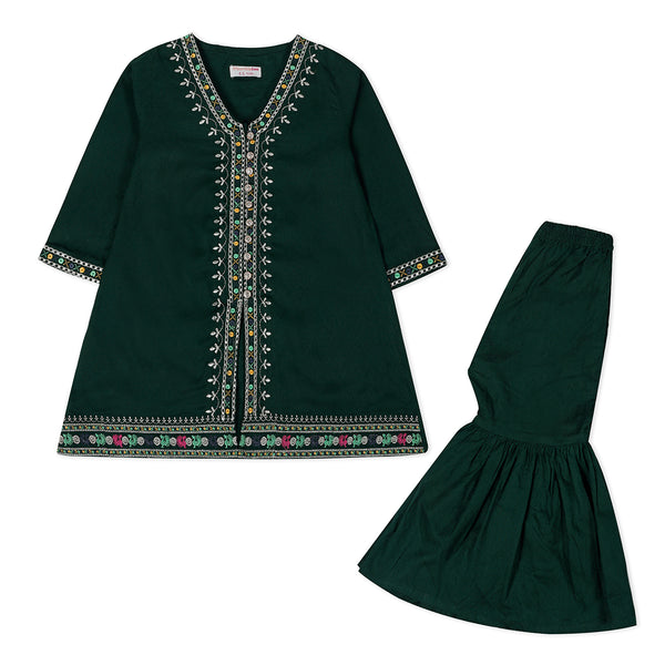 Green Embroidered Dress Set
