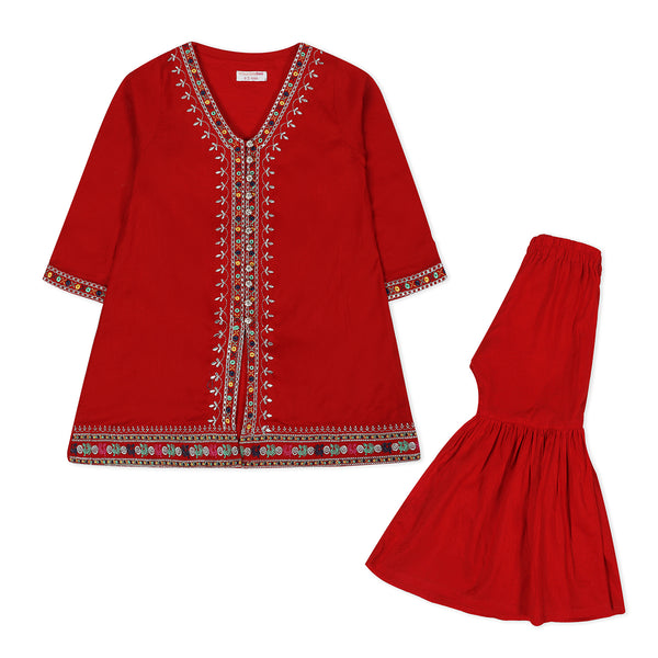 Red Embroidered Dress Set