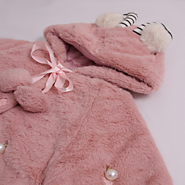 Pink Hooded Fur Ponchu