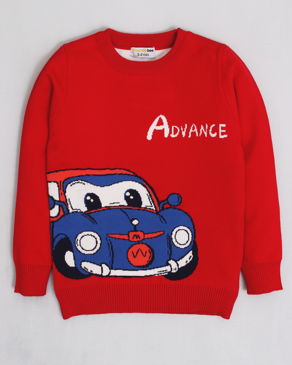 Red Crew Neck Car Sweater