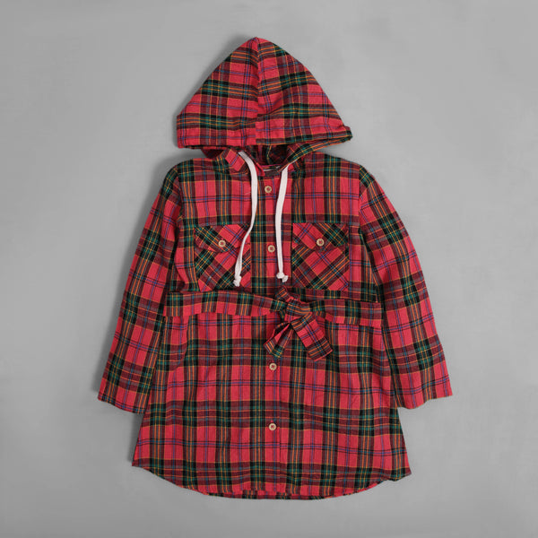 Pink Hooded Check Top