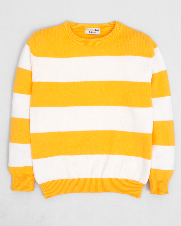 Yellow Striped Crew Neck Sweater