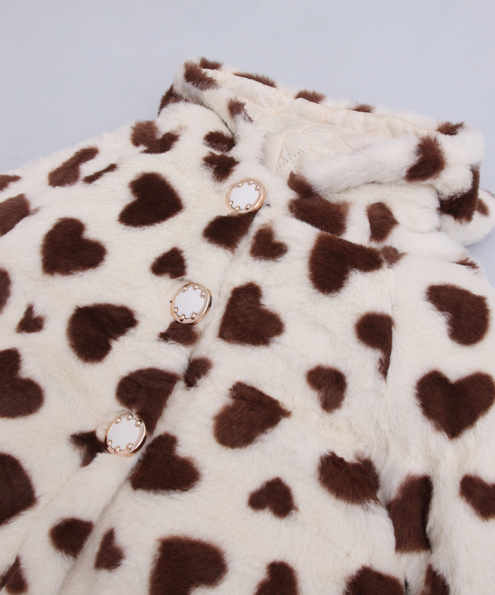 Brown Printed Hooded Fur Ponchu