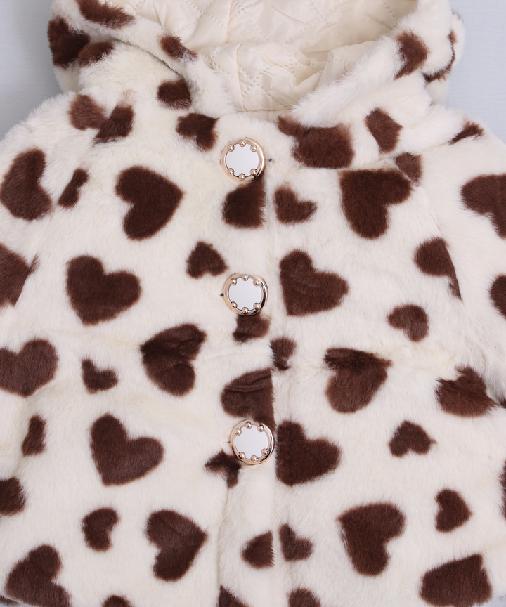 Brown Printed Hooded Fur Ponchu