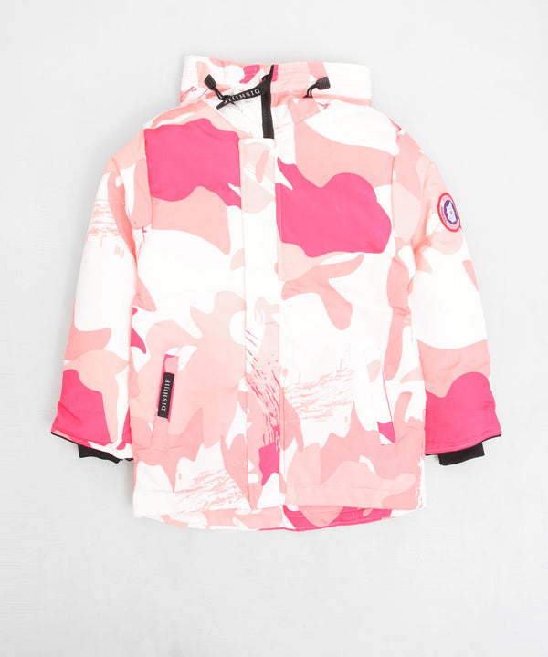 Pink Camo Printed Puffer Jacket