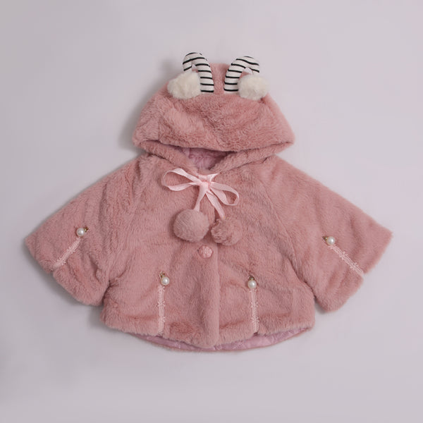 Pink Hooded Fur Ponchu