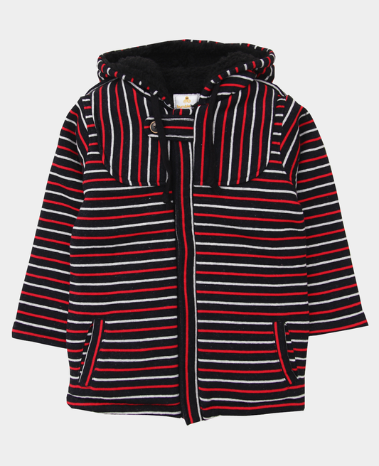 Red & Gray Striped Fleece Coat